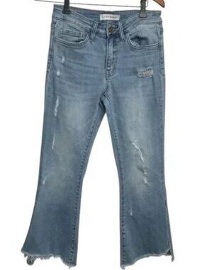 Flying Monkey Crop Kick Flare Midrise Jeans Side Slit Sz 26 Slightly Distressed